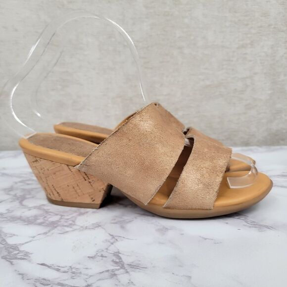 Korks Kork-Ease Slip Sandals Beige Metallic Sheen Tan Comfort Neutral Wedge - Picture 1 of 10